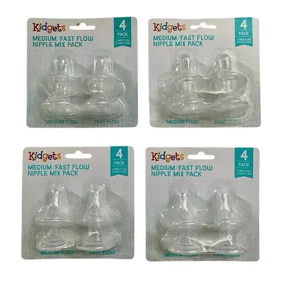Kidgets Medium/Fast Flow Nipple Pack-4 Packs 16 Silicone Bottle Nipples Total - Picture 1 of 3